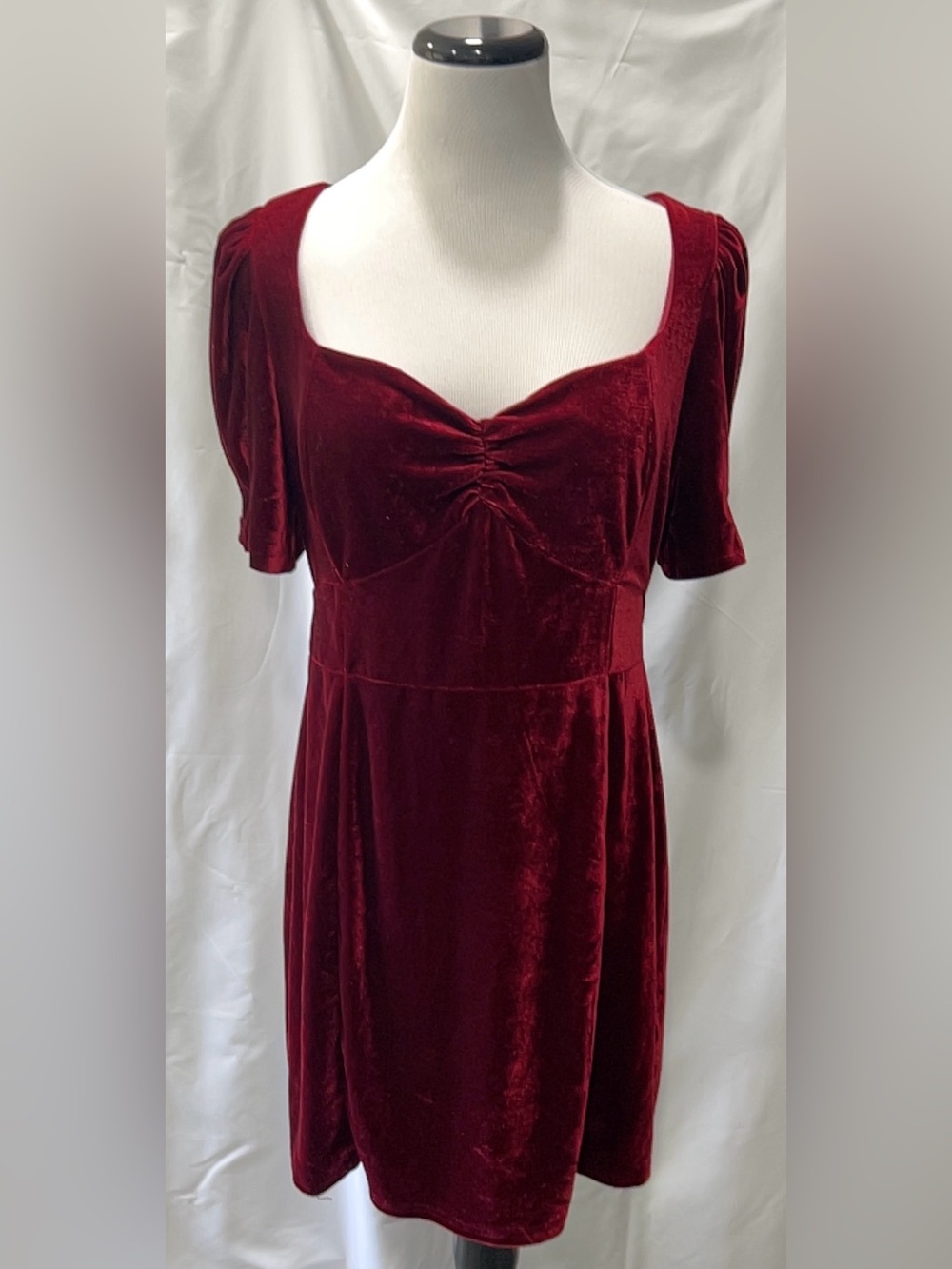 Lulus Women Red Velvet Mini Dress Size L Square Neck Ruched Puff Sleeve Party